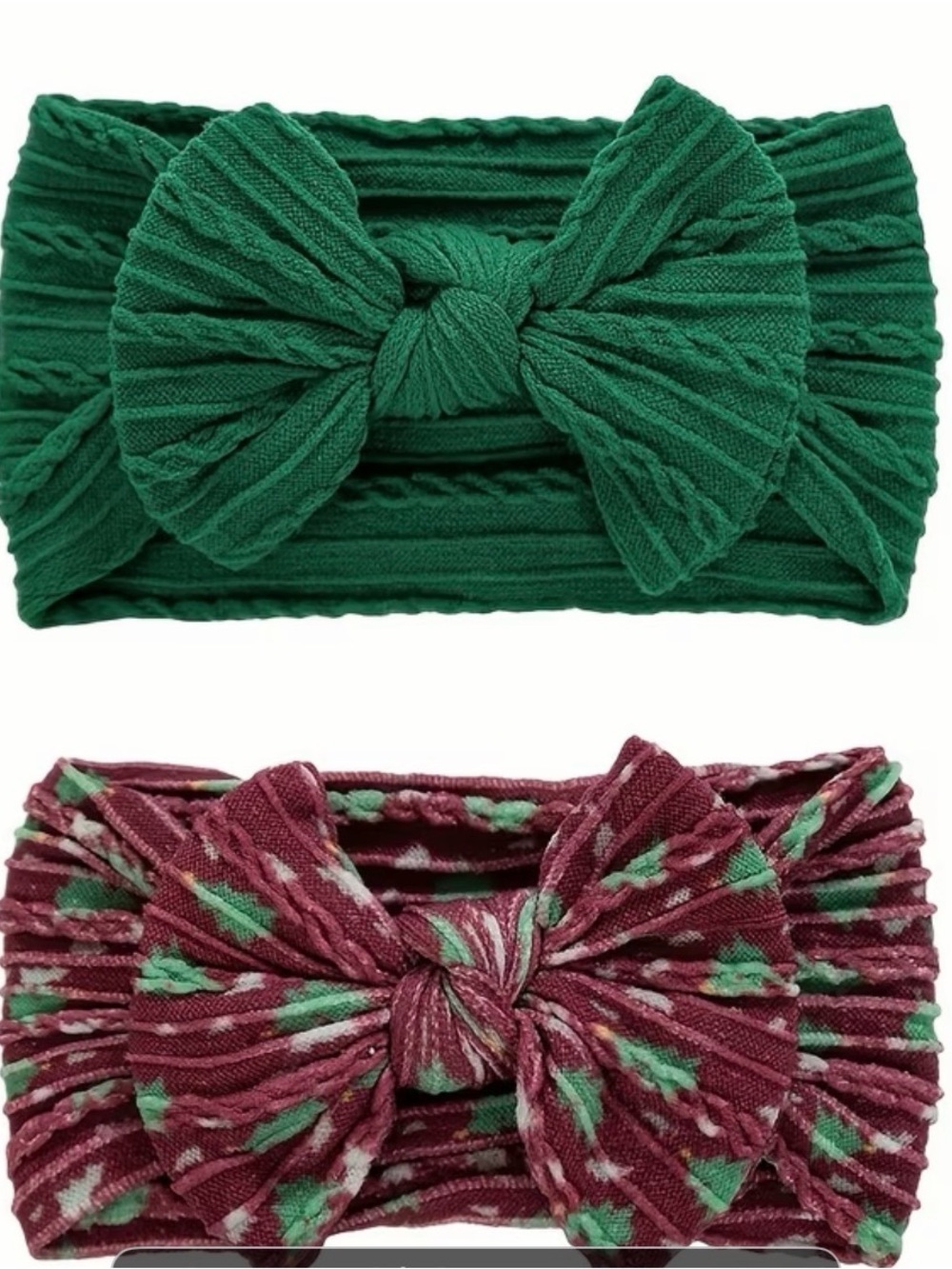 Kids Bow Headbands - Green and Maroon Pattern (Set of 2)